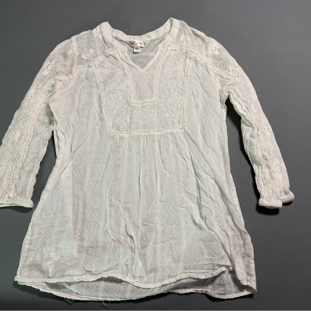 White Lace Tunic Top Boho Cottagecore Embroidered Blouse - Picture 2 of 6